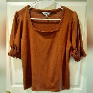 Nine West Womans Blouse Large Brown Classic Business Casual Neutral